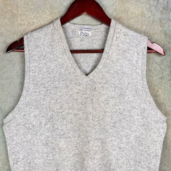 VTG 60s Knit Sweater Vest Mens M Gray V Neck Plain True Vintage Orlon Pullover - Picture 4 of 8